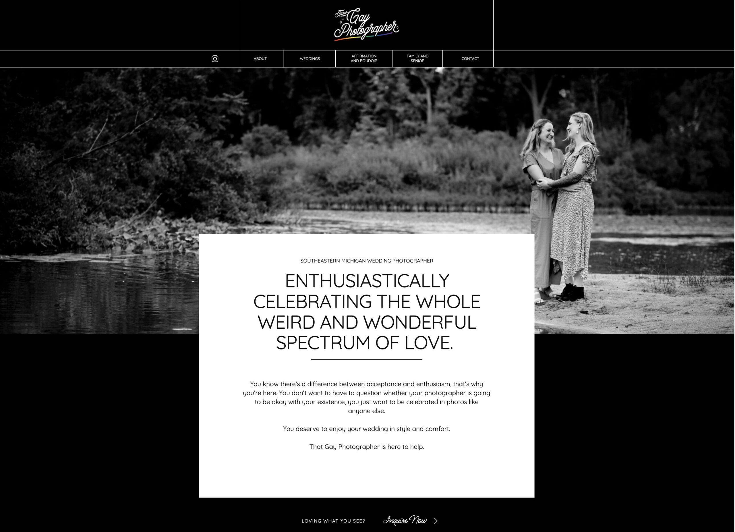 Website written and designed by Dear Kate Brand Strategy for That Gay Photographer, service page example showing the before and after story. 